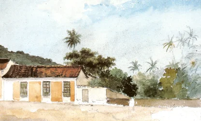 Landschap met huizen met rode daken